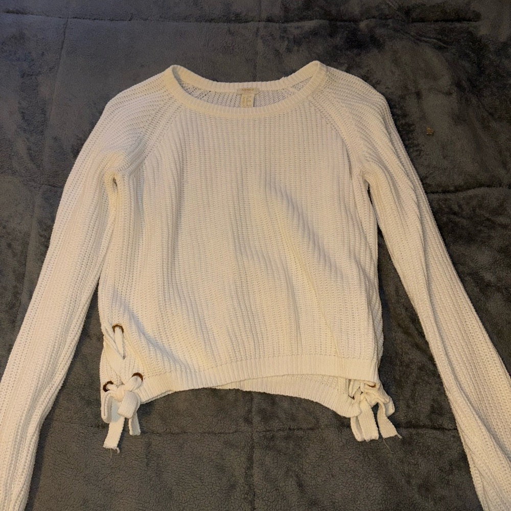 Forever 21 Cream Knit Sweater with Side Ties